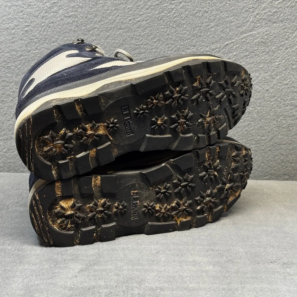 LL Bean Mens Primaloft Snow Boots Navy Blue Leather Winter 12 Wide ND71 06